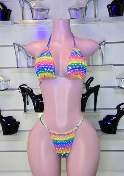 King Thong 1A1 Stripper Bikini Set Sisi with Stones – Neon Dancewear for Performers