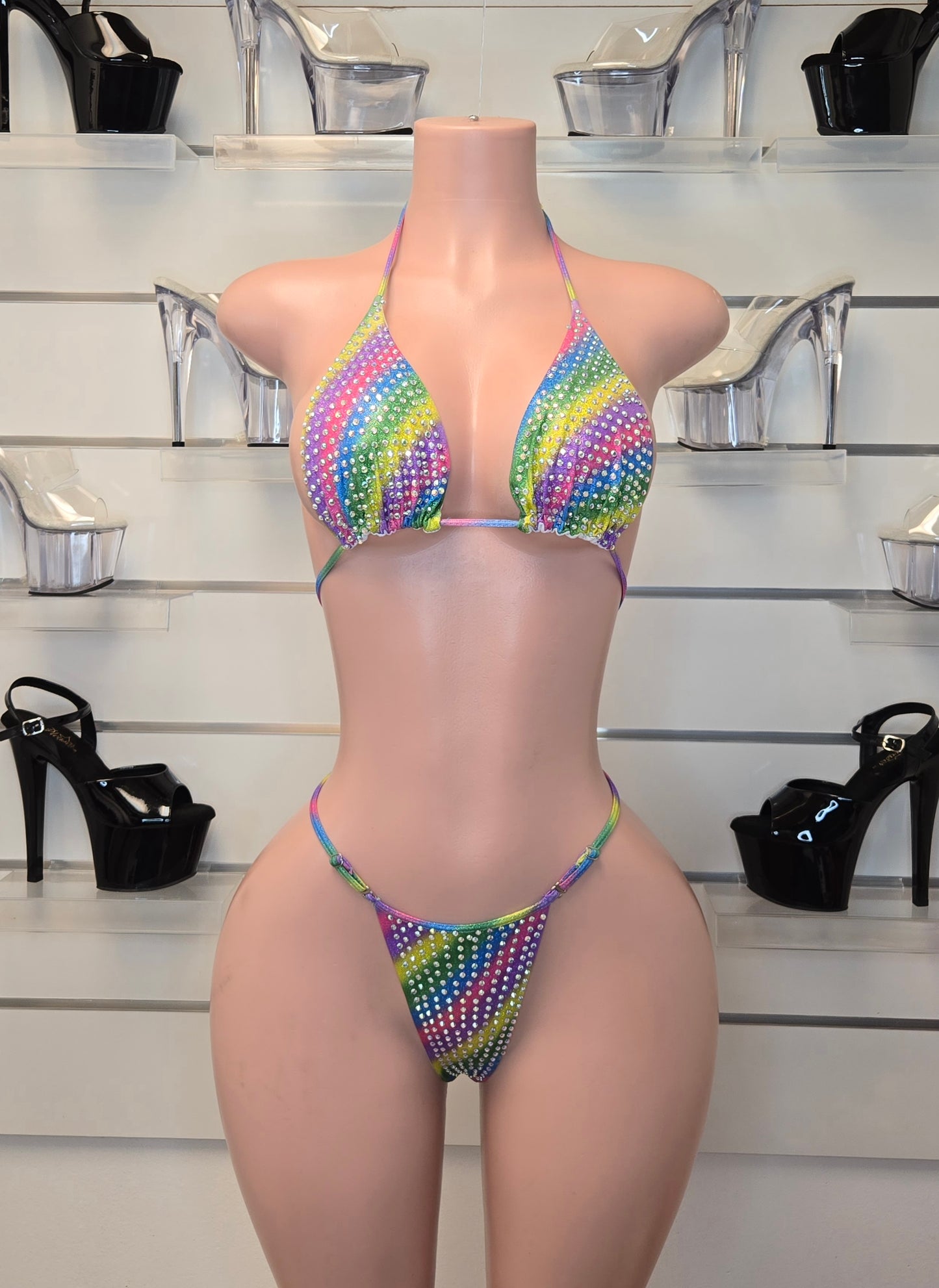 King Thong 1A1 Stripper Bikini Set Sisi with Stones – Neon Dancewear for Performers